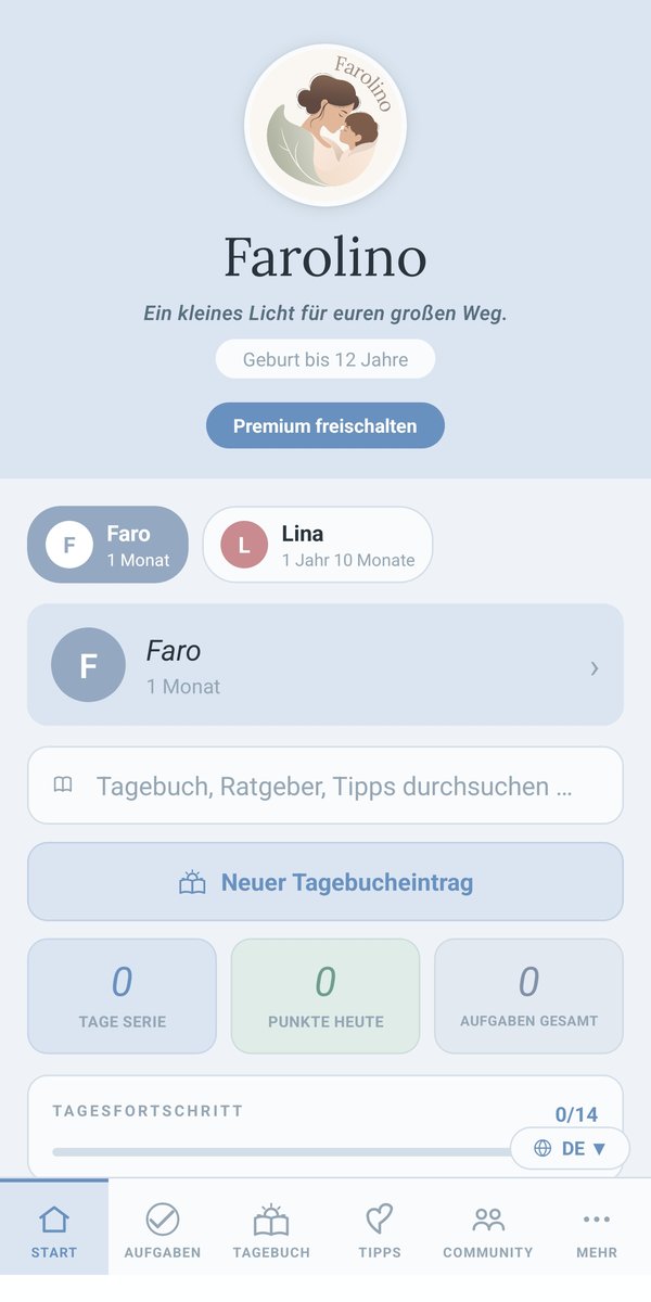 Startbildschirm in Blau