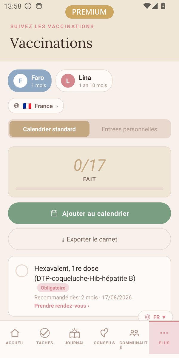 Calendrier vaccinal numérique